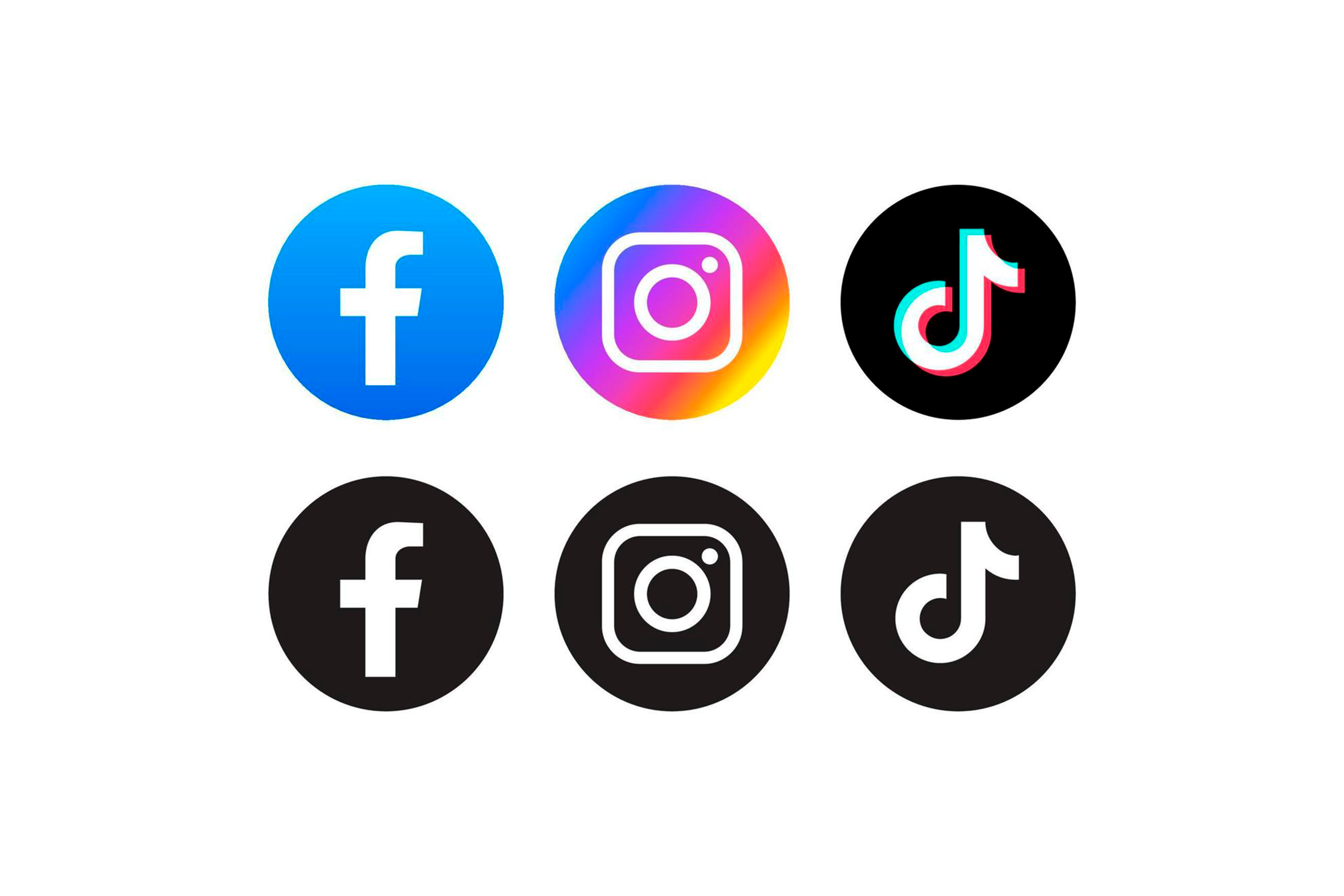 Logos de redes sociales como Instagram, Facebook y TikTok